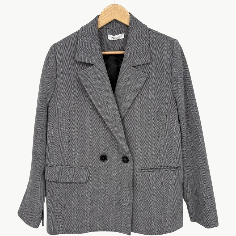 Anine Bing Becky Herringbone Oversized Blazer Medium Grey Black Minimal Chic